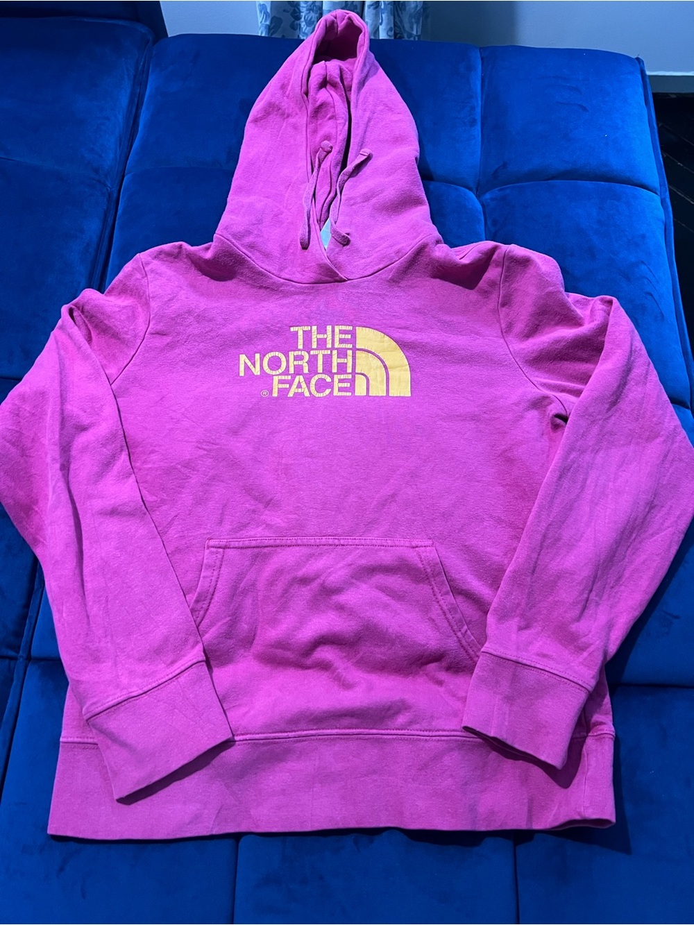 The North Face Bright Pink Hoodie with Yellow Logo